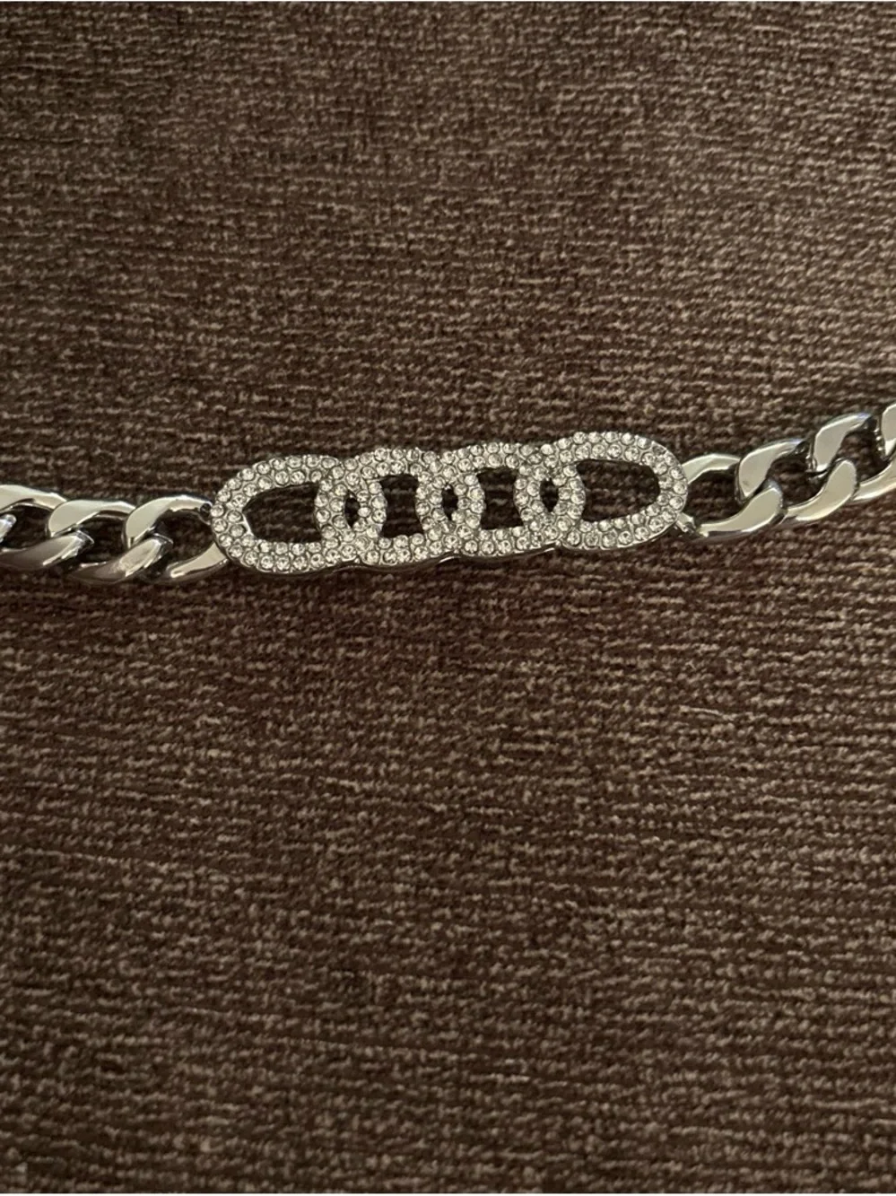 Silver Crystal Link Chain belt about 45 inches